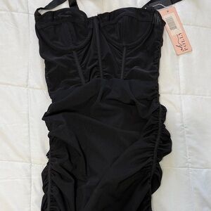 Oh Polly Black Ruched Shear Dress